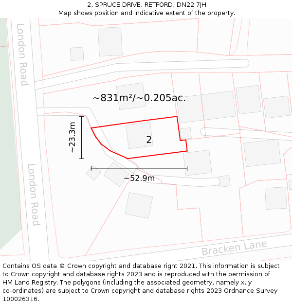 2, SPRUCE DRIVE, RETFORD, DN22 7JH: Plot and title map