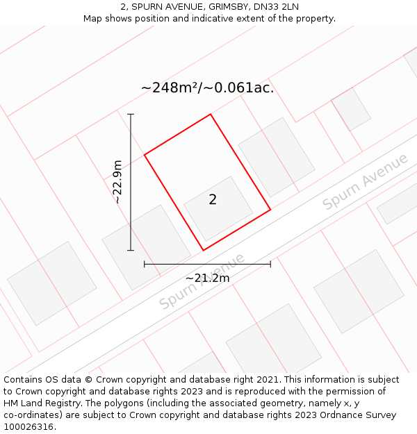 2, SPURN AVENUE, GRIMSBY, DN33 2LN: Plot and title map