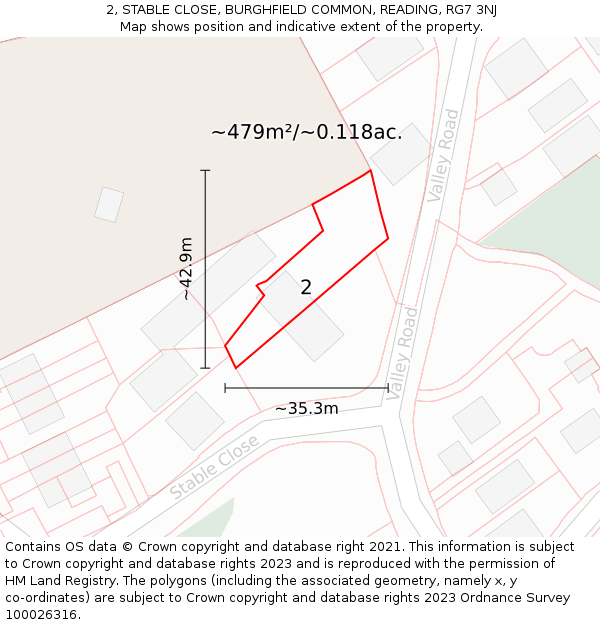 2, STABLE CLOSE, BURGHFIELD COMMON, READING, RG7 3NJ: Plot and title map