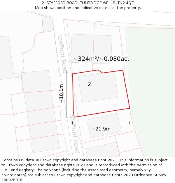 2, STAFFORD ROAD, TUNBRIDGE WELLS, TN2 4QZ: Plot and title map