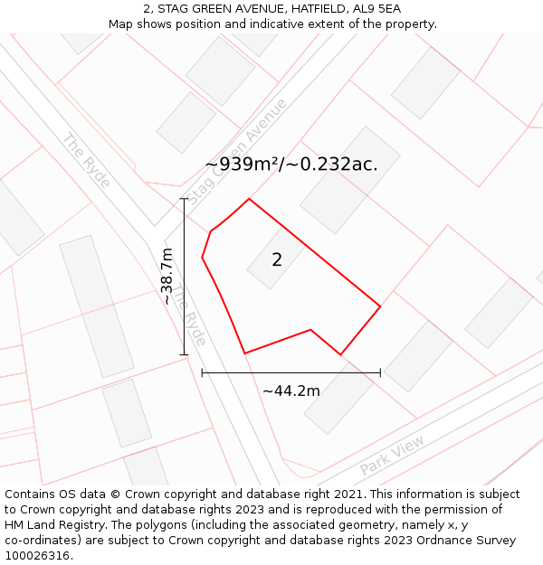 2, STAG GREEN AVENUE, HATFIELD, AL9 5EA: Plot and title map