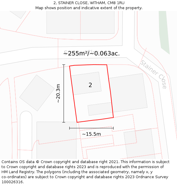 2, STAINER CLOSE, WITHAM, CM8 1RU: Plot and title map