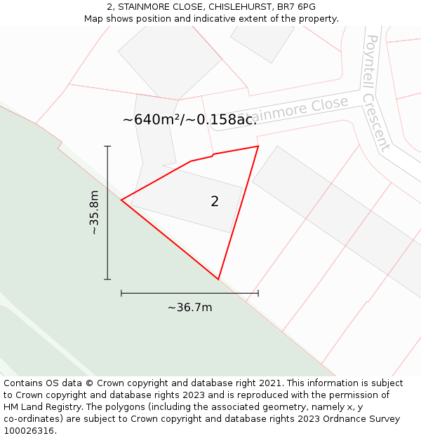 2, STAINMORE CLOSE, CHISLEHURST, BR7 6PG: Plot and title map