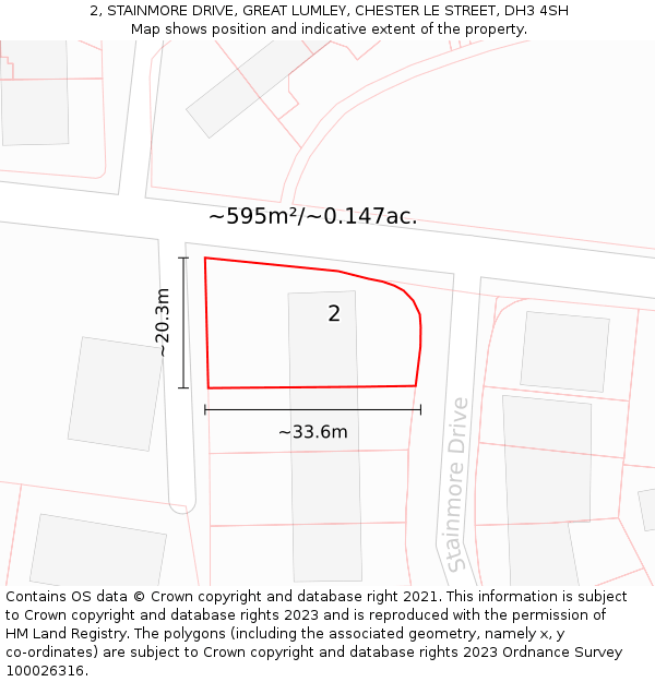 2, STAINMORE DRIVE, GREAT LUMLEY, CHESTER LE STREET, DH3 4SH: Plot and title map