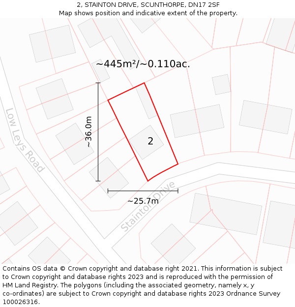 2, STAINTON DRIVE, SCUNTHORPE, DN17 2SF: Plot and title map