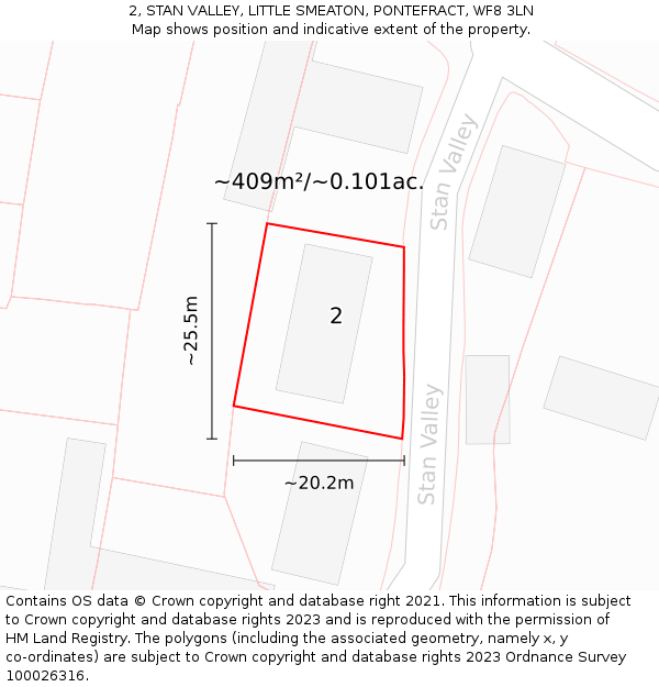 2, STAN VALLEY, LITTLE SMEATON, PONTEFRACT, WF8 3LN: Plot and title map