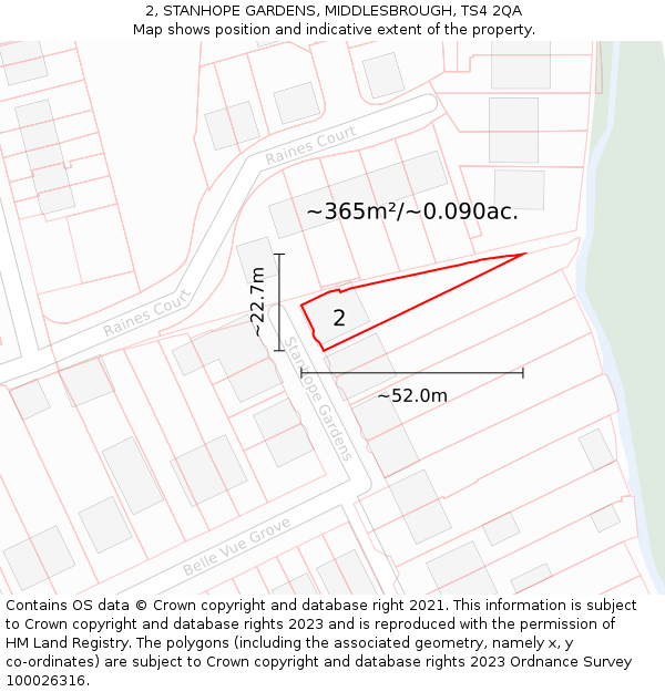 2, STANHOPE GARDENS, MIDDLESBROUGH, TS4 2QA: Plot and title map