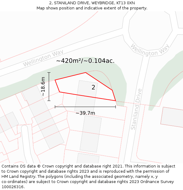 2, STANILAND DRIVE, WEYBRIDGE, KT13 0XN: Plot and title map