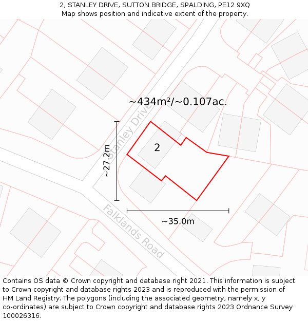 2, STANLEY DRIVE, SUTTON BRIDGE, SPALDING, PE12 9XQ: Plot and title map