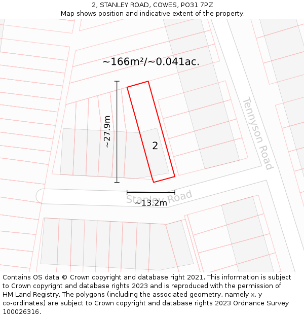 2, STANLEY ROAD, COWES, PO31 7PZ: Plot and title map