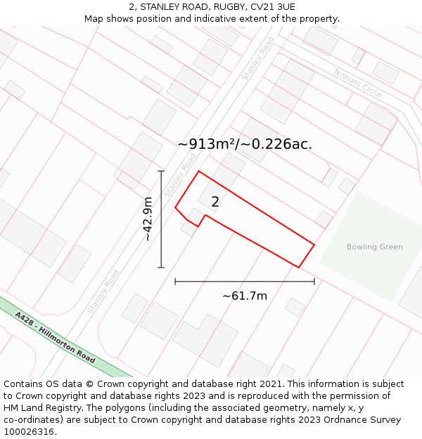 2, STANLEY ROAD, RUGBY, CV21 3UE: Plot and title map