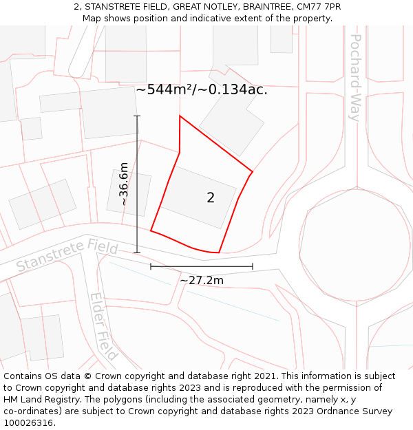 2, STANSTRETE FIELD, GREAT NOTLEY, BRAINTREE, CM77 7PR: Plot and title map