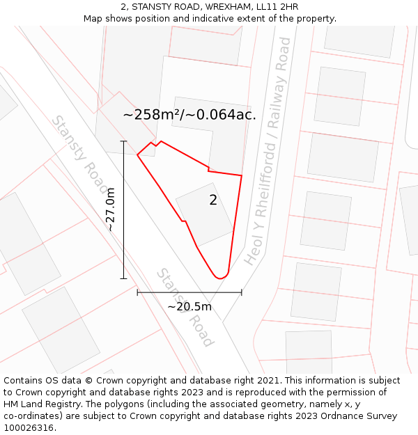 2, STANSTY ROAD, WREXHAM, LL11 2HR: Plot and title map