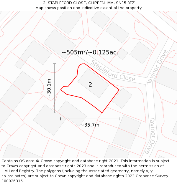 2, STAPLEFORD CLOSE, CHIPPENHAM, SN15 3FZ: Plot and title map