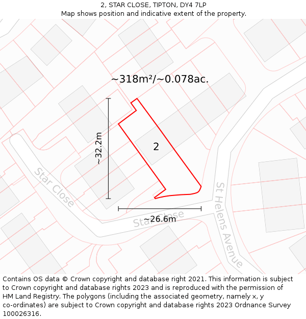 2, STAR CLOSE, TIPTON, DY4 7LP: Plot and title map