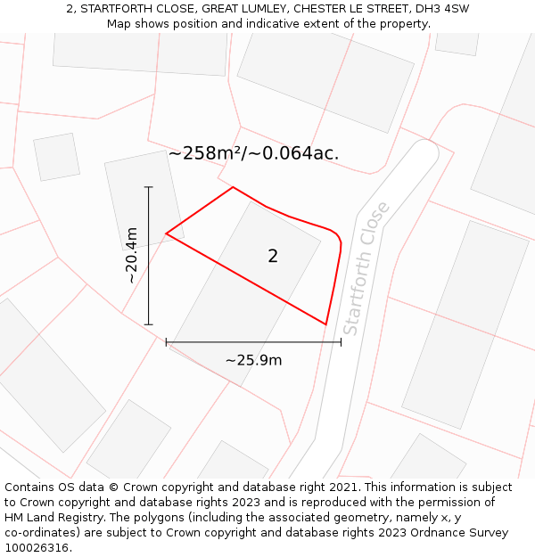 2, STARTFORTH CLOSE, GREAT LUMLEY, CHESTER LE STREET, DH3 4SW: Plot and title map