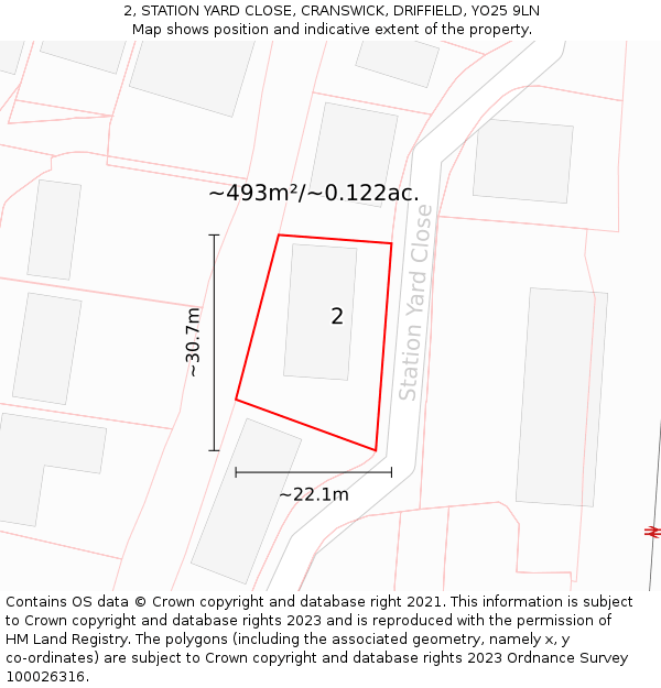 2, STATION YARD CLOSE, CRANSWICK, DRIFFIELD, YO25 9LN: Plot and title map