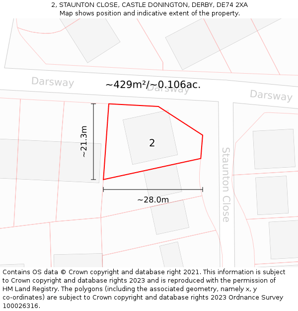 2, STAUNTON CLOSE, CASTLE DONINGTON, DERBY, DE74 2XA: Plot and title map