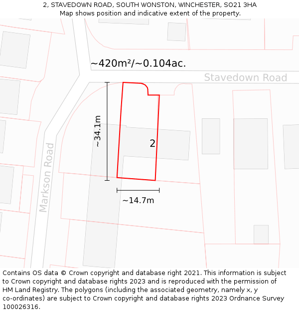 2, STAVEDOWN ROAD, SOUTH WONSTON, WINCHESTER, SO21 3HA: Plot and title map