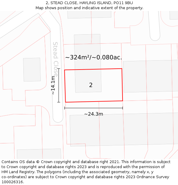 2, STEAD CLOSE, HAYLING ISLAND, PO11 9BU: Plot and title map