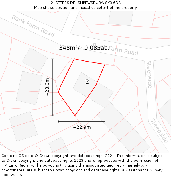 2, STEEPSIDE, SHREWSBURY, SY3 6DR: Plot and title map