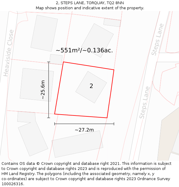 2, STEPS LANE, TORQUAY, TQ2 8NN: Plot and title map