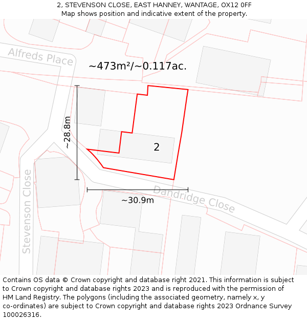 2, STEVENSON CLOSE, EAST HANNEY, WANTAGE, OX12 0FF: Plot and title map