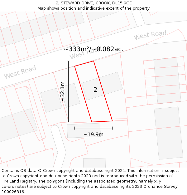 2, STEWARD DRIVE, CROOK, DL15 9GE: Plot and title map