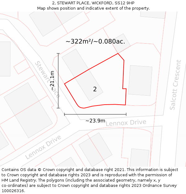 2, STEWART PLACE, WICKFORD, SS12 9HP: Plot and title map