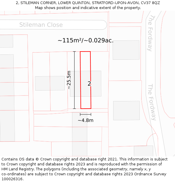 2, STILEMAN CORNER, LOWER QUINTON, STRATFORD-UPON-AVON, CV37 8QZ: Plot and title map