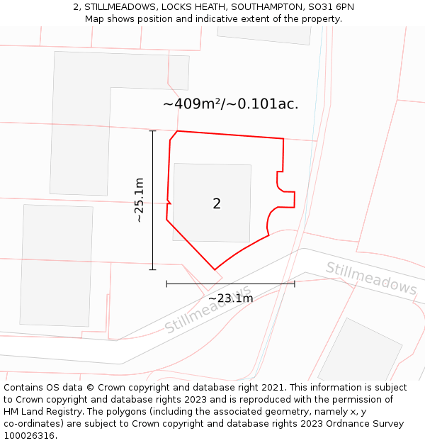 2, STILLMEADOWS, LOCKS HEATH, SOUTHAMPTON, SO31 6PN: Plot and title map