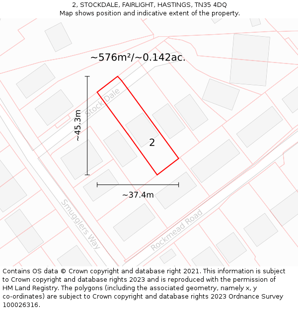 2, STOCKDALE, FAIRLIGHT, HASTINGS, TN35 4DQ: Plot and title map