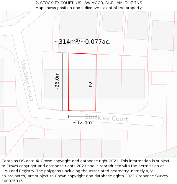 2, STOCKLEY COURT, USHAW MOOR, DURHAM, DH7 7NS: Plot and title map