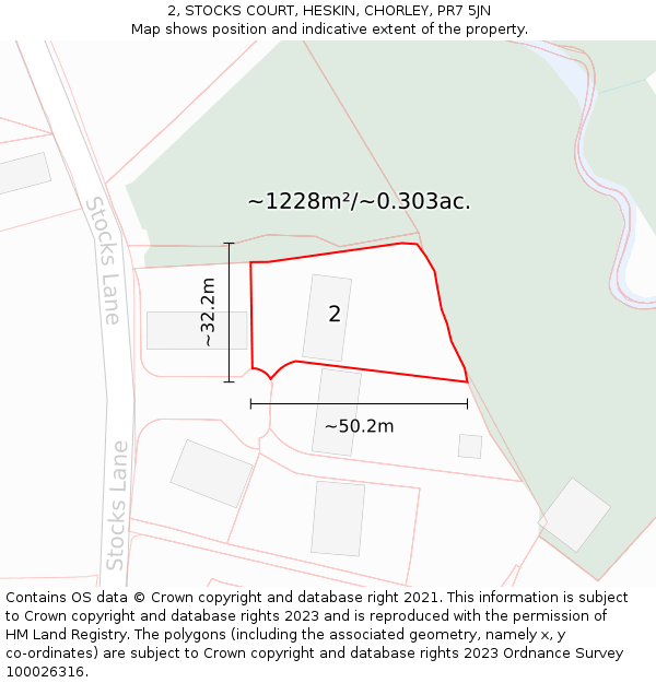 2, STOCKS COURT, HESKIN, CHORLEY, PR7 5JN: Plot and title map