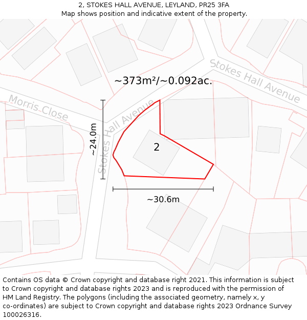 2, STOKES HALL AVENUE, LEYLAND, PR25 3FA: Plot and title map