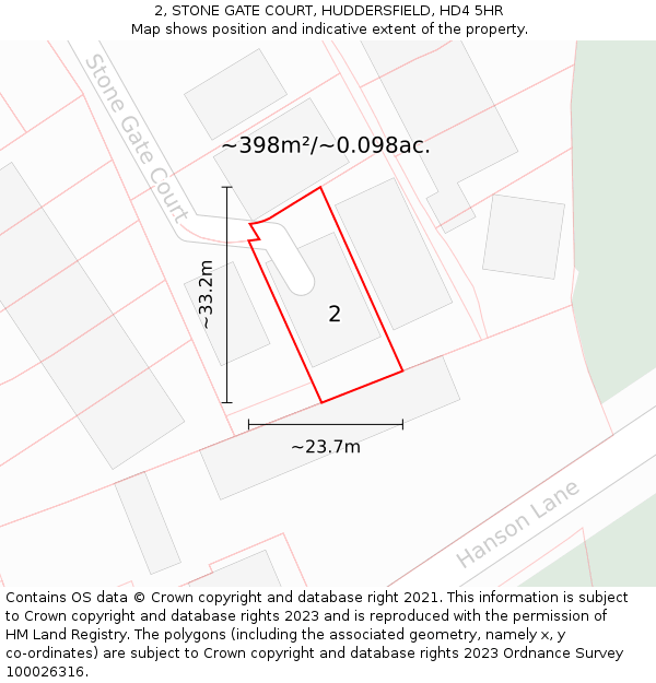 2, STONE GATE COURT, HUDDERSFIELD, HD4 5HR: Plot and title map
