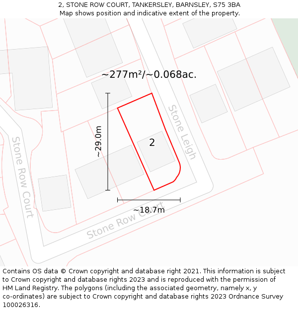 2, STONE ROW COURT, TANKERSLEY, BARNSLEY, S75 3BA: Plot and title map