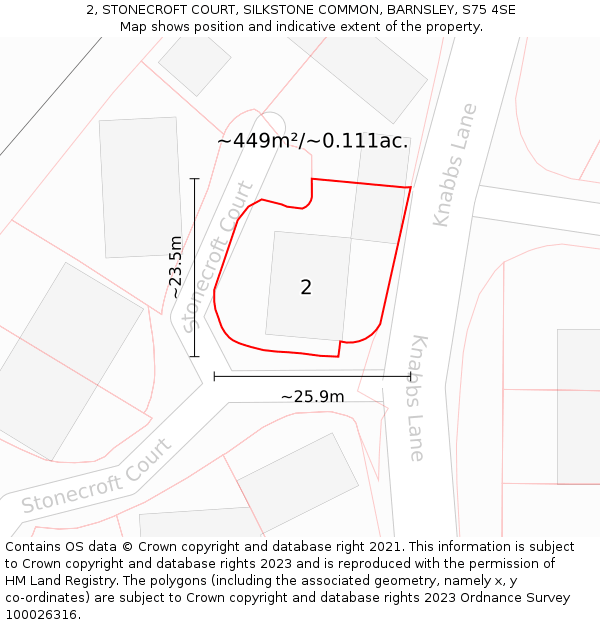 2, STONECROFT COURT, SILKSTONE COMMON, BARNSLEY, S75 4SE: Plot and title map