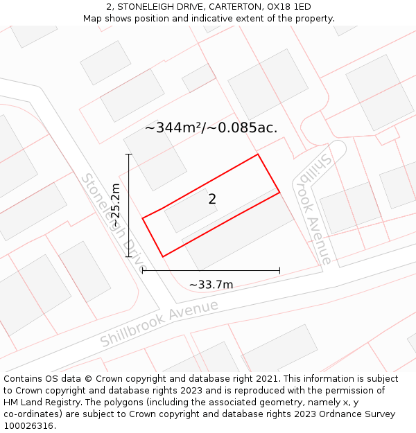 2, STONELEIGH DRIVE, CARTERTON, OX18 1ED: Plot and title map