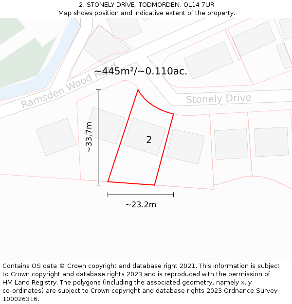 2, STONELY DRIVE, TODMORDEN, OL14 7UR: Plot and title map