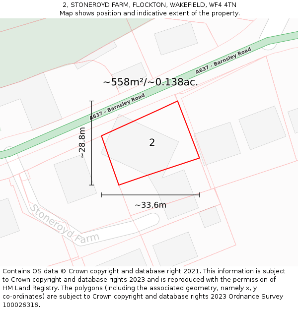 2, STONEROYD FARM, FLOCKTON, WAKEFIELD, WF4 4TN: Plot and title map