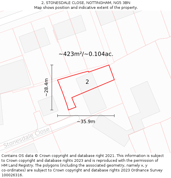 2, STONESDALE CLOSE, NOTTINGHAM, NG5 3BN: Plot and title map