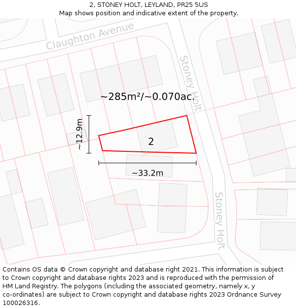 2, STONEY HOLT, LEYLAND, PR25 5US: Plot and title map