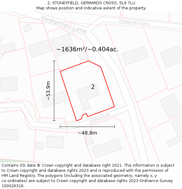 2, STONEYFIELD, GERRARDS CROSS, SL9 7LU: Plot and title map