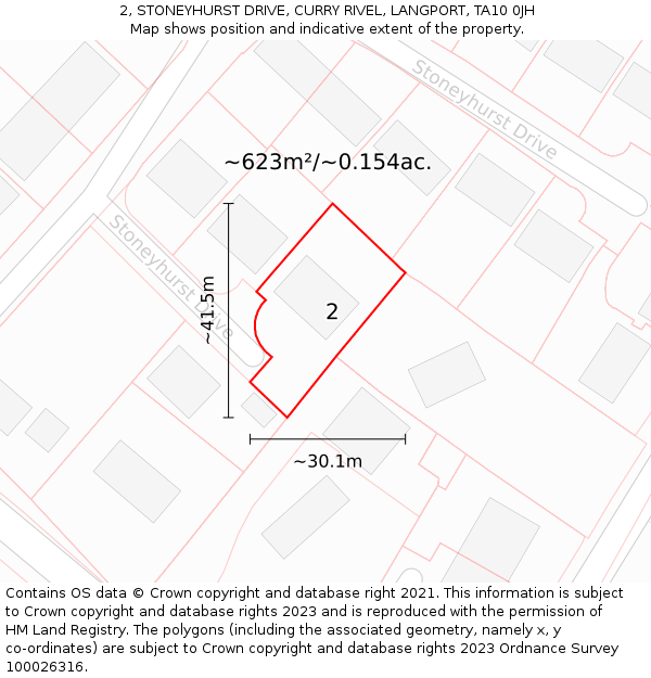 2, STONEYHURST DRIVE, CURRY RIVEL, LANGPORT, TA10 0JH: Plot and title map