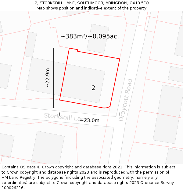 2, STORKSBILL LANE, SOUTHMOOR, ABINGDON, OX13 5FQ: Plot and title map