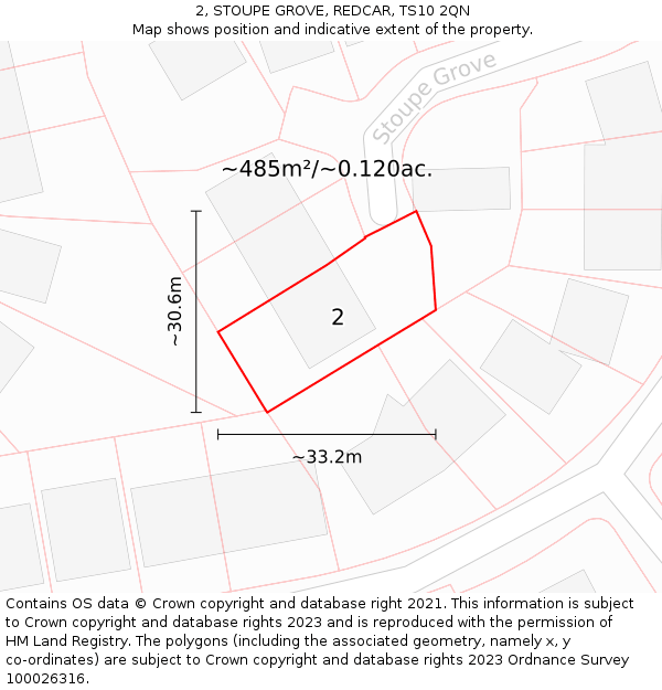 2, STOUPE GROVE, REDCAR, TS10 2QN: Plot and title map