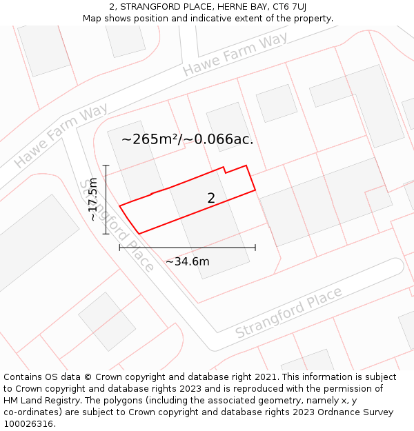 2, STRANGFORD PLACE, HERNE BAY, CT6 7UJ: Plot and title map