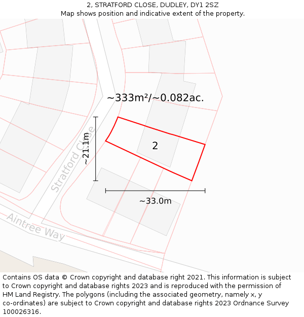 2, STRATFORD CLOSE, DUDLEY, DY1 2SZ: Plot and title map