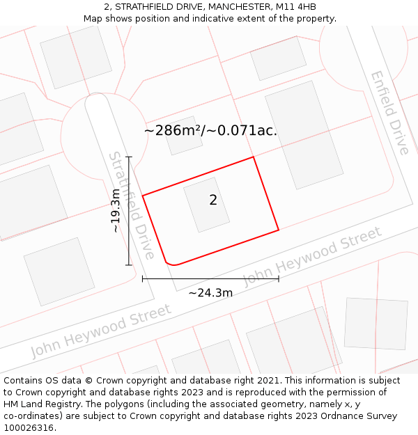 2, STRATHFIELD DRIVE, MANCHESTER, M11 4HB: Plot and title map